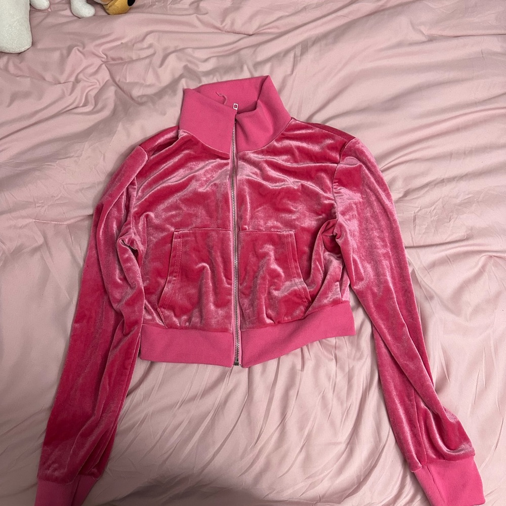 Pink cropped zip up